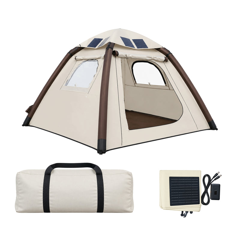 Beige inflatable tent with detachable 52W solar roof