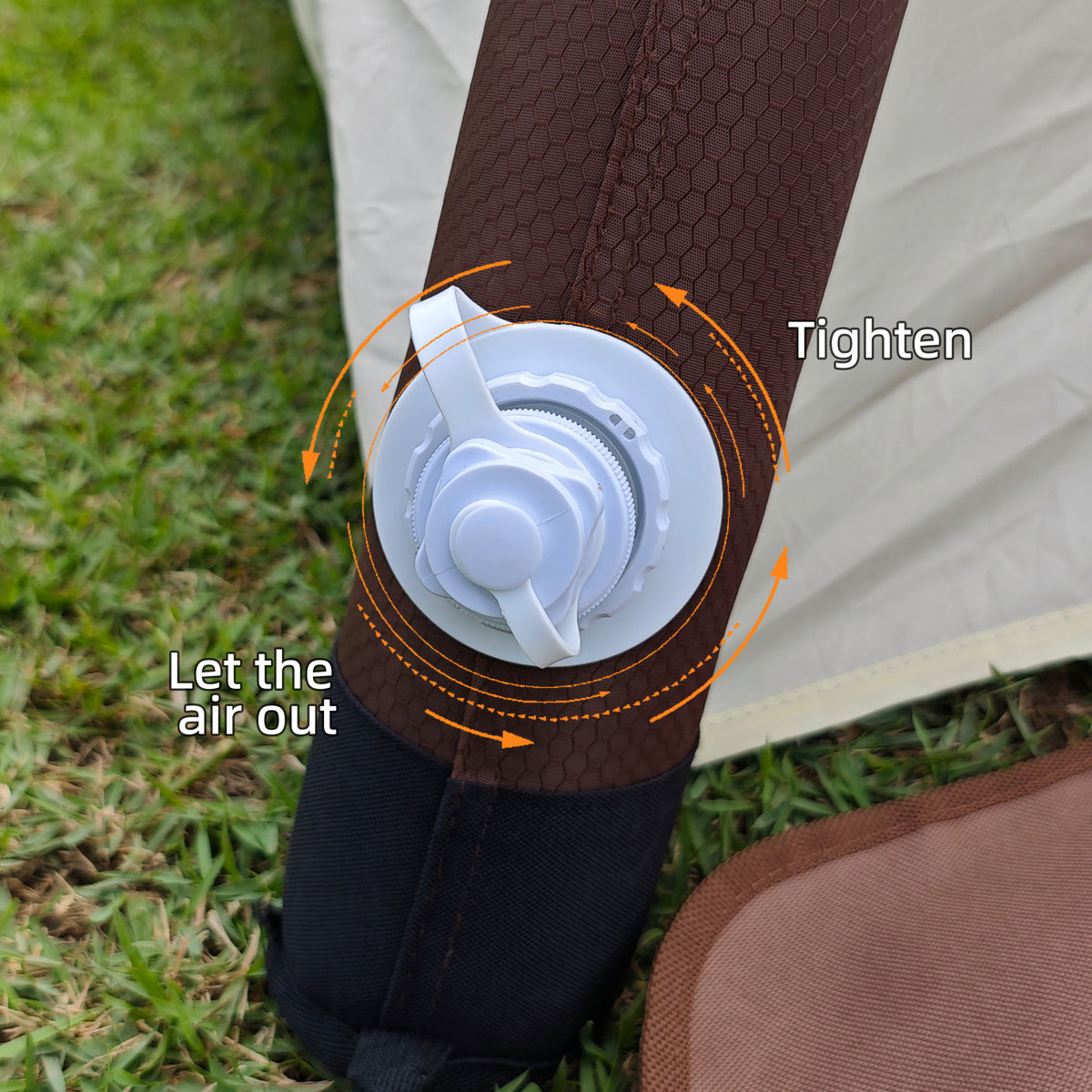TPU air-beam valve showing how to tighten and release air