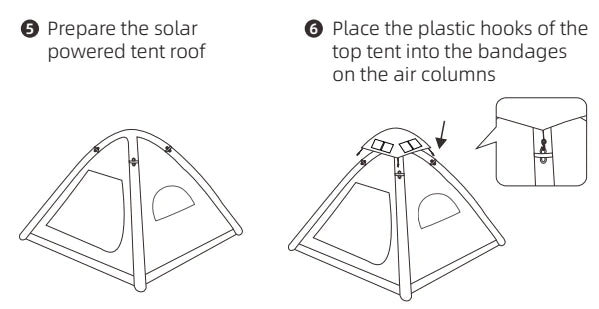 Solar roof positioning and hook-to-strap attachment.