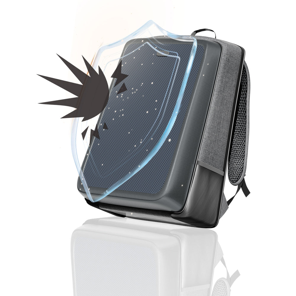 Illustration of the rigid ABS shell helping protect the 13W solar backpack from external impact