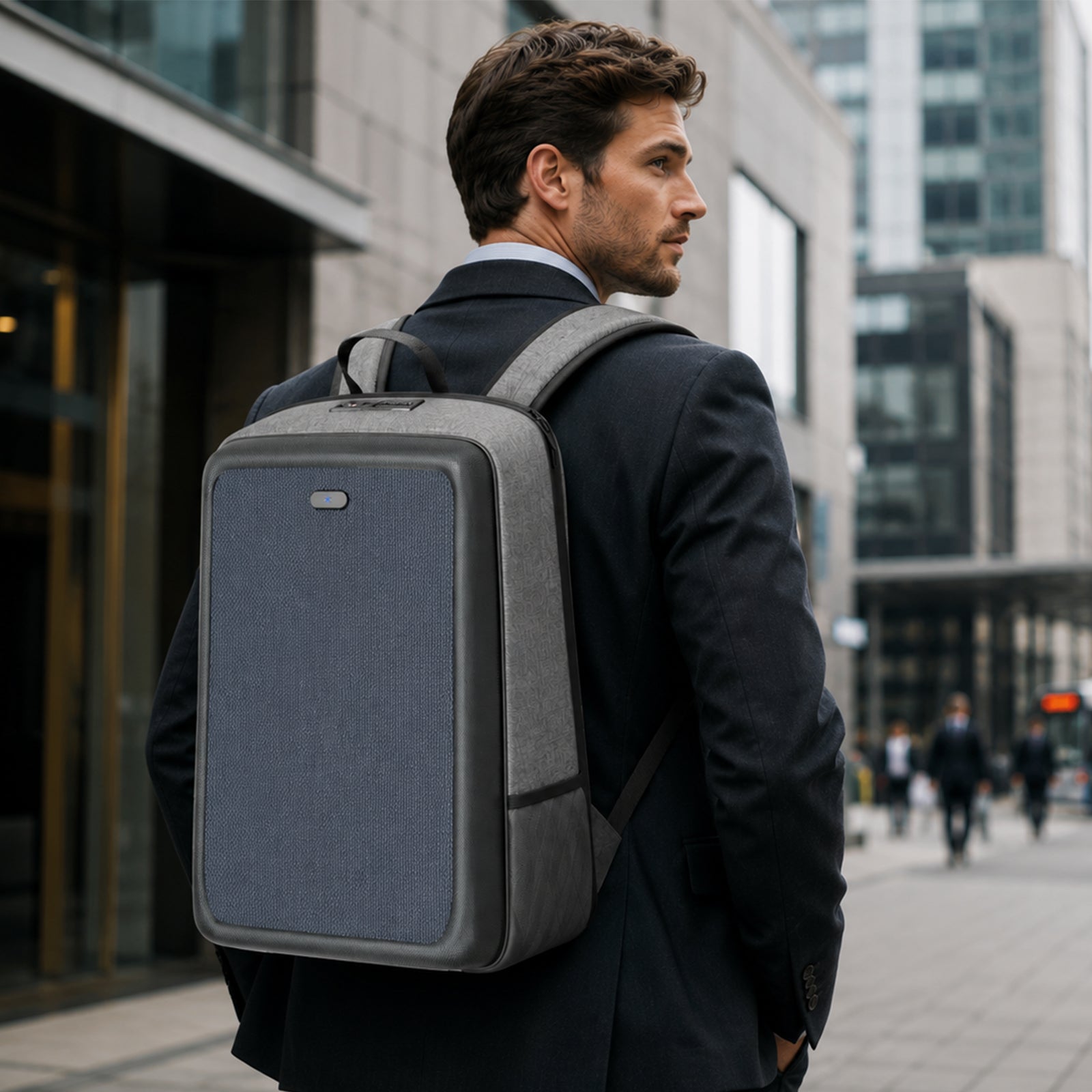 13W solar backpack used in the city