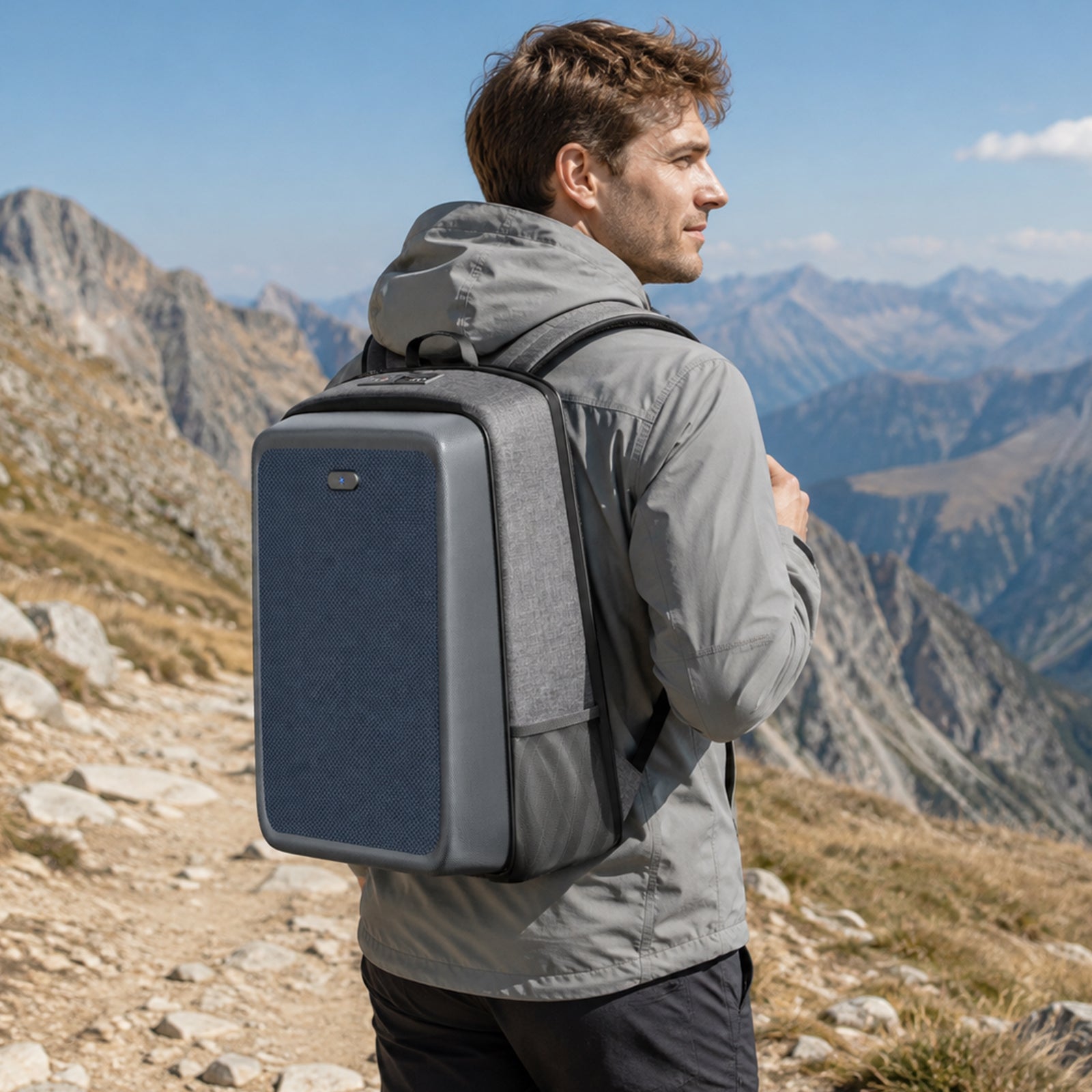 13W solar backpack on a day hike