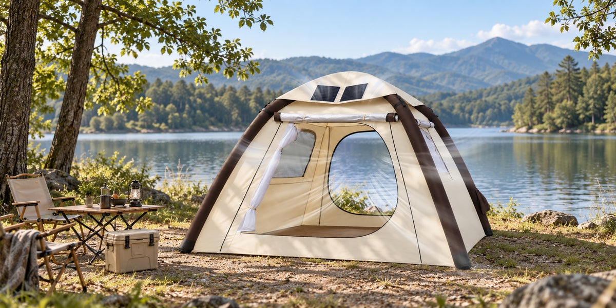 Tent doors and windows open for airflow