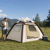 Beige solar-roof inflatable tent at a mountain campsite