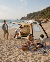 LINKSOLAR beige inflatable solar tent at a beach campsite
