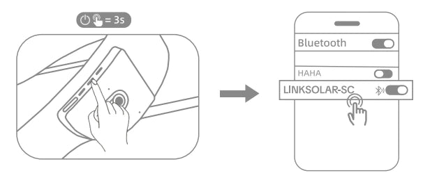 Power-button and Bluetooth pairing illustration: LINKSOLAR-SC.