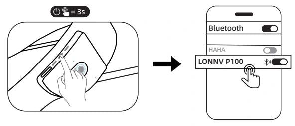 Power-button and Bluetooth pairing illustration: LONNV P100.