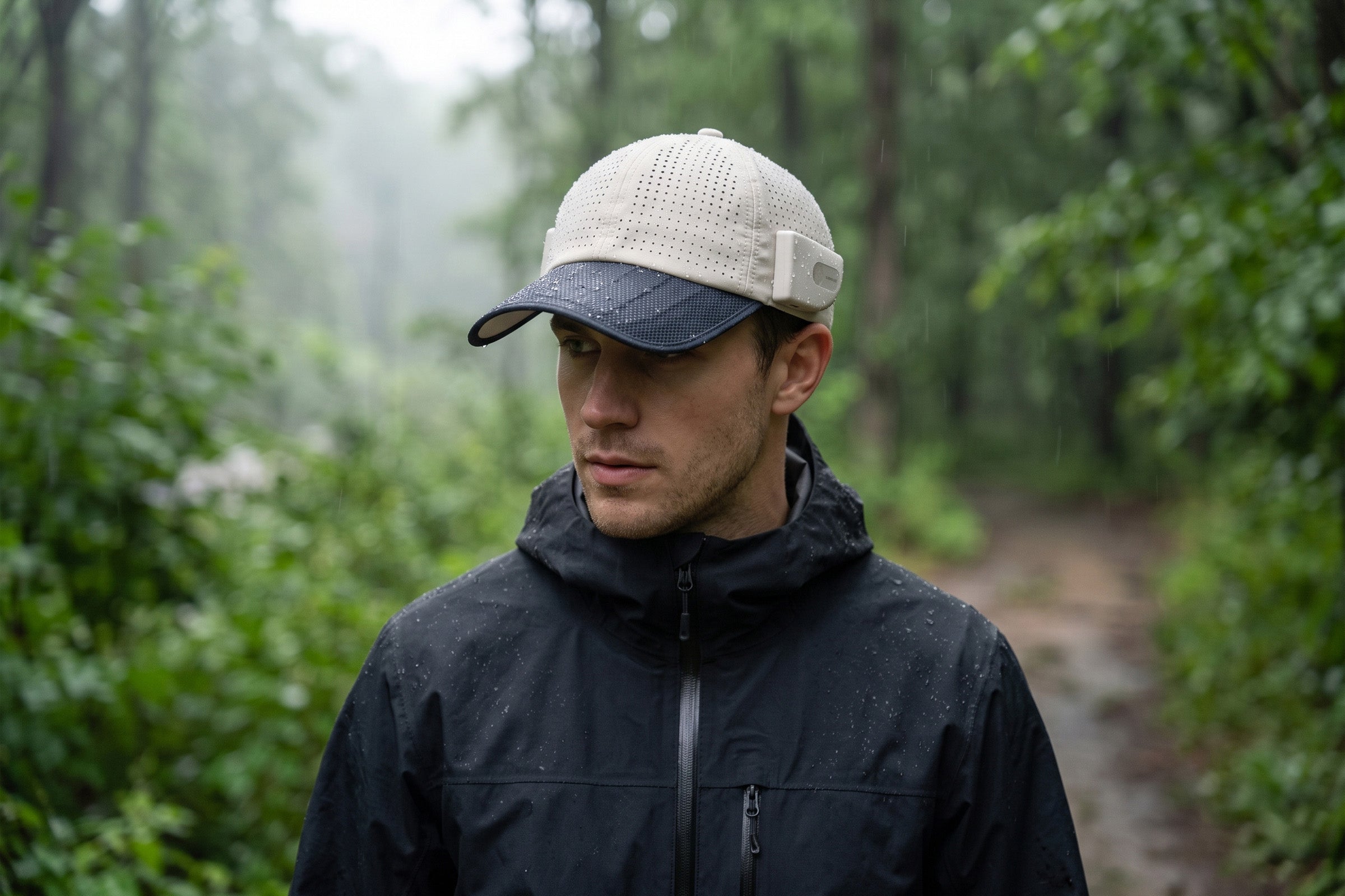 LINKSOLAR Solar Audio Cap shown outdoors to illustrate IPX5 splash resistance