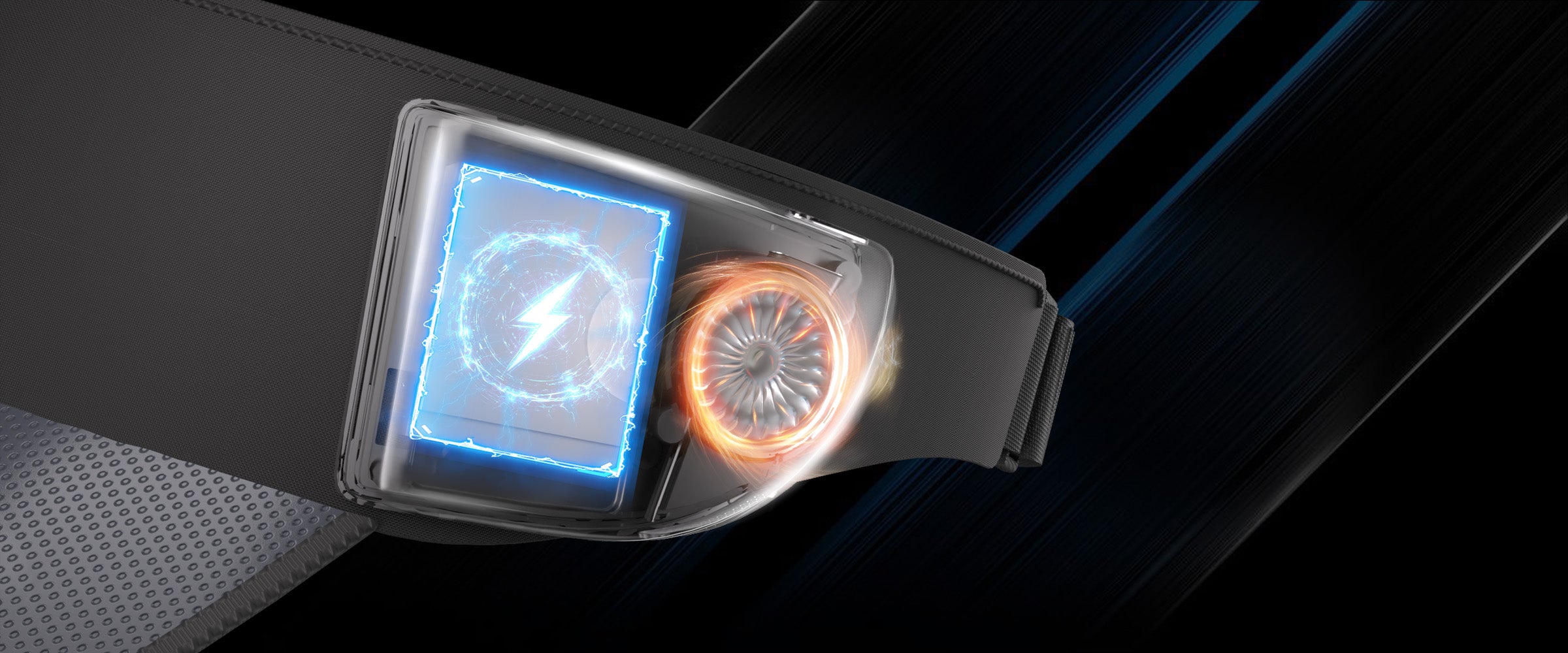 Battery structure highlighted inside the LINKSOLAR Solar Audio Visor