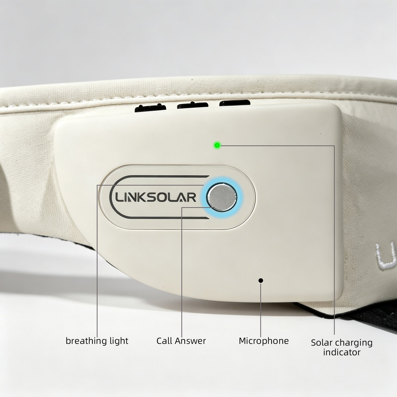 Front audio module showing the call button, microphone, indicator light and solar charging indicator