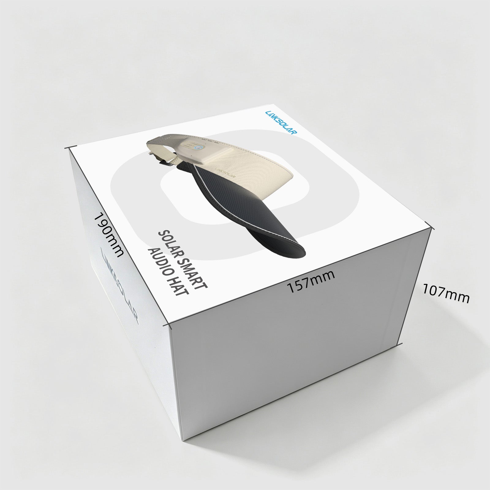 LINKSOLAR Solar Audio Visor retail packaging box with dimensions