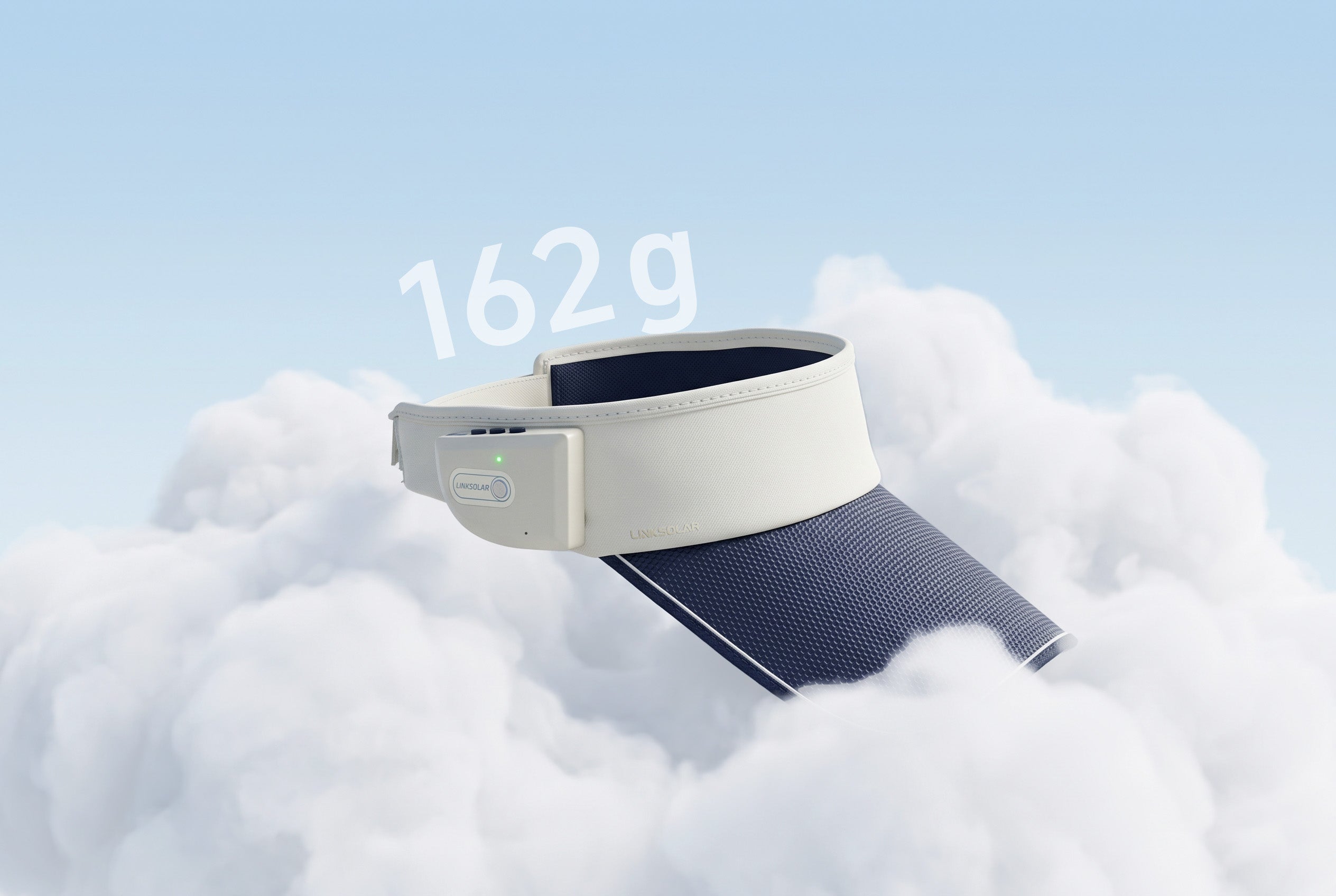 LINKSOLAR Solar Audio Visor shown with an approximate product weight of 162 grams