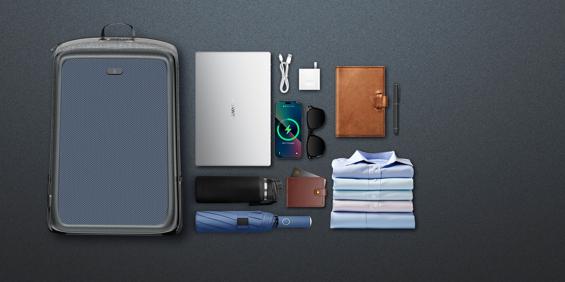 Example 30L loadout beside the LINKSOLAR 13W solar backpack