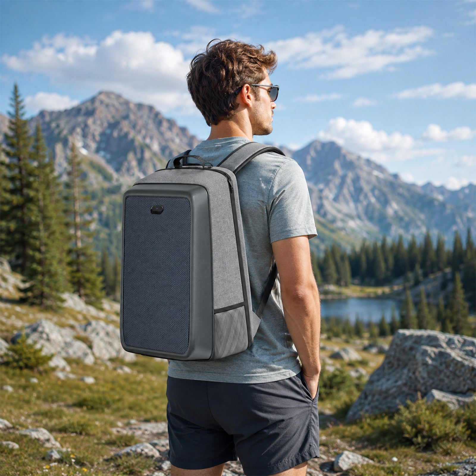 13W solar backpack used outdoors