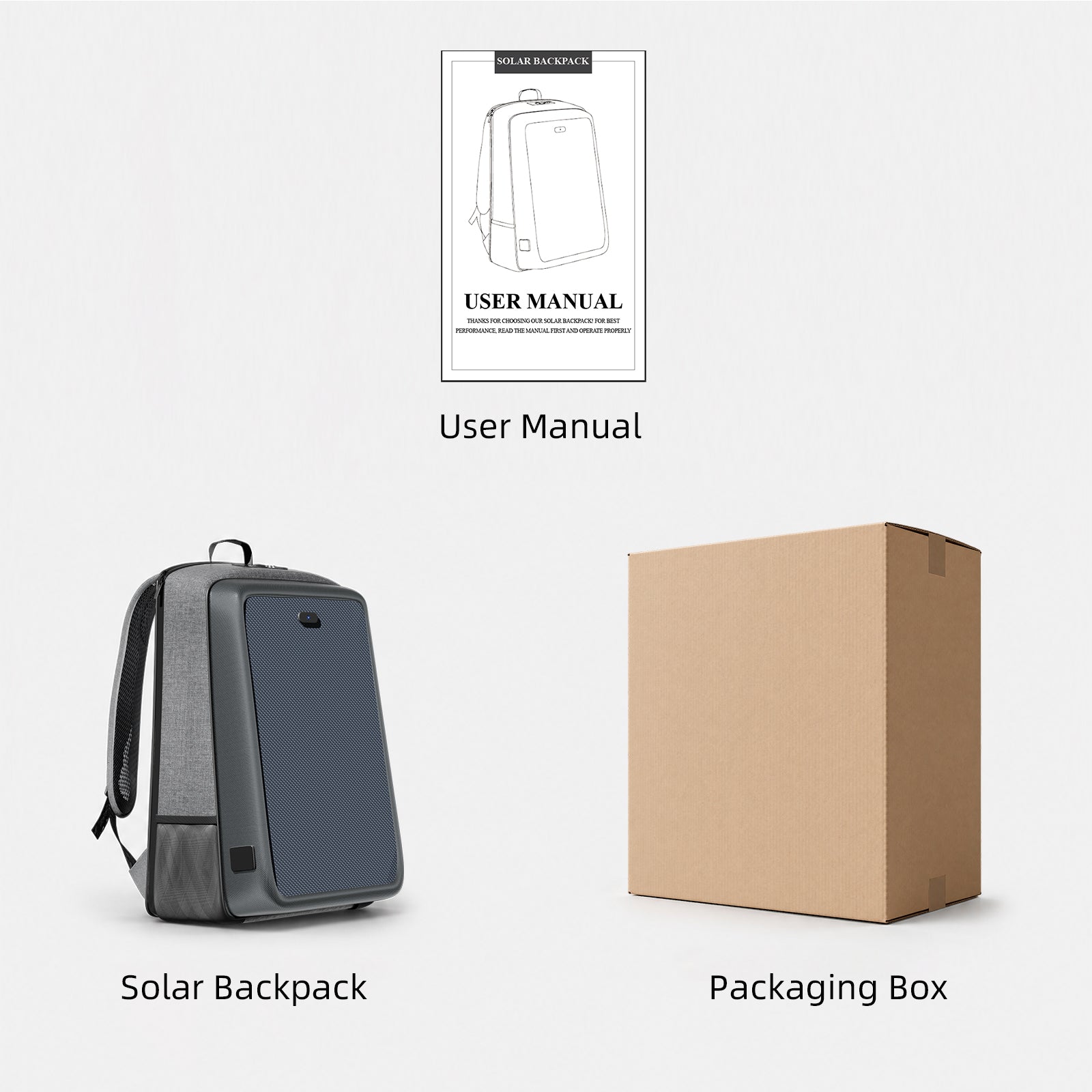 Packaging reference for the LINKSOLAR 13W solar backpack