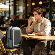 LINKSOLAR 30W solar backpack Solar backpack beside a cafe table thumbnail