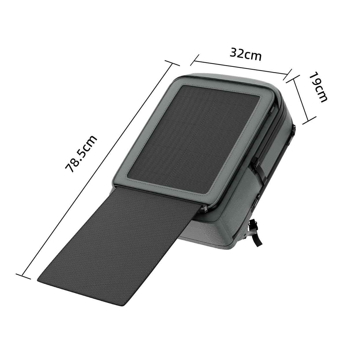 LINKSOLAR 30W solar backpack fully deployed to a length of 78.5 centimeters
