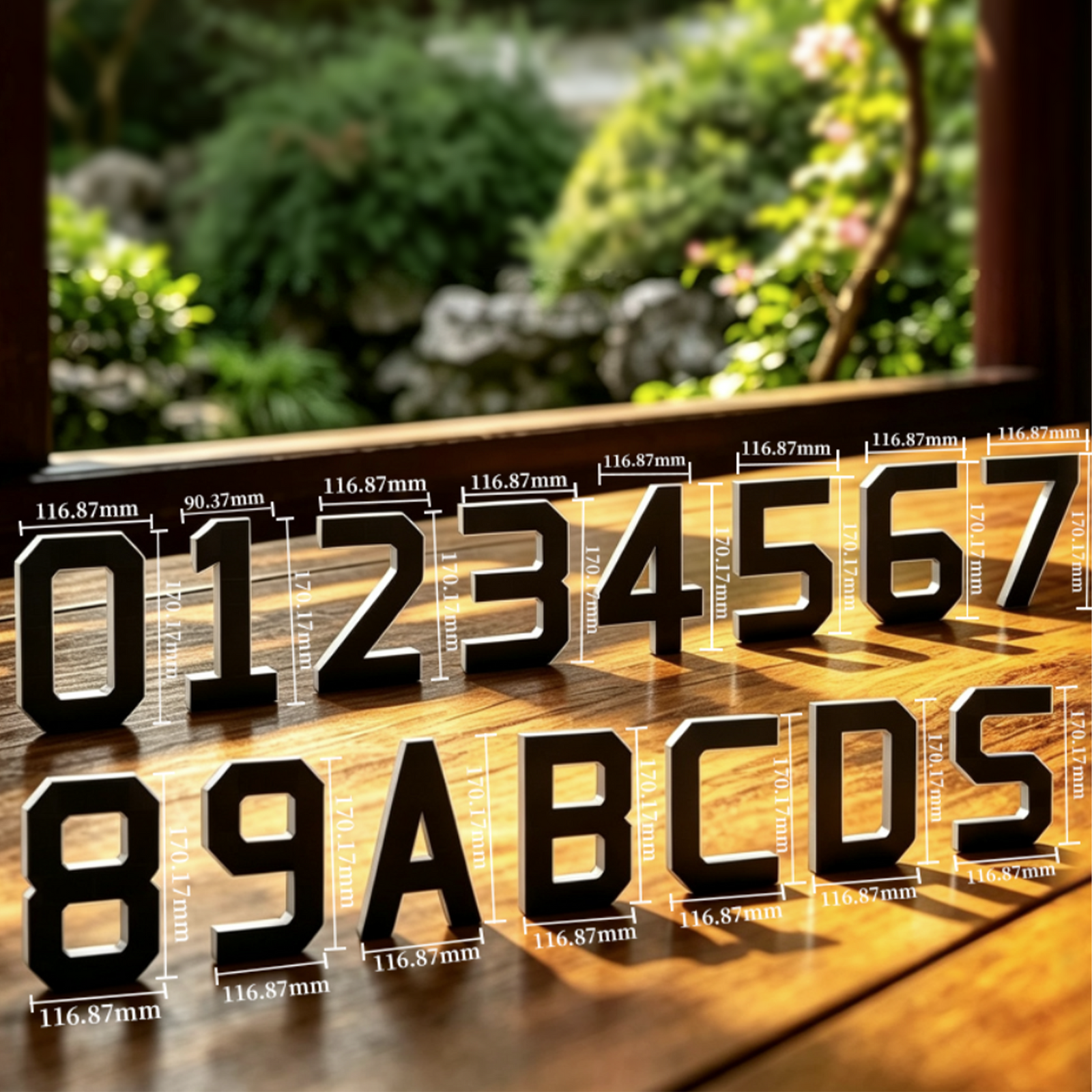 Dimension guide for Luma number and letter lights