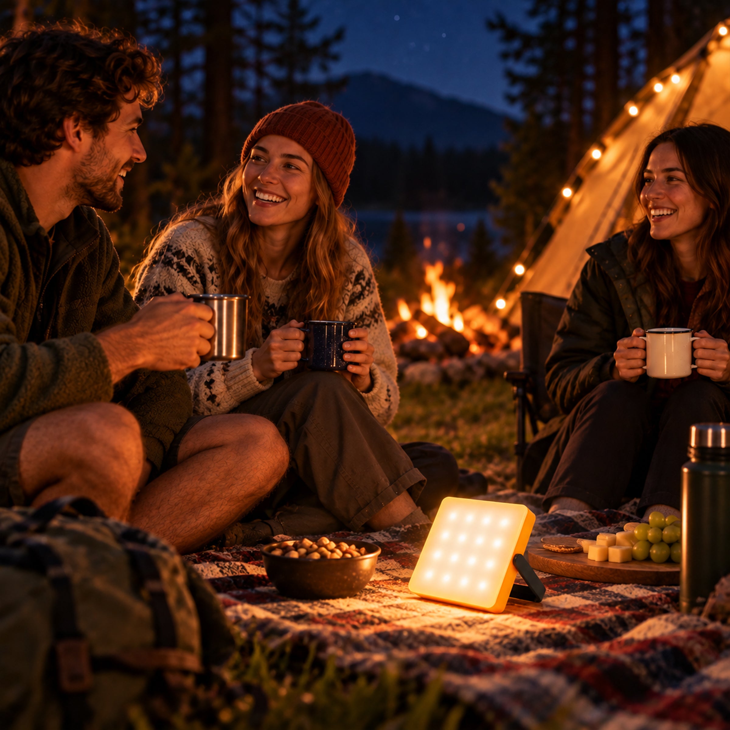 Solar tent light campsite use scene 2